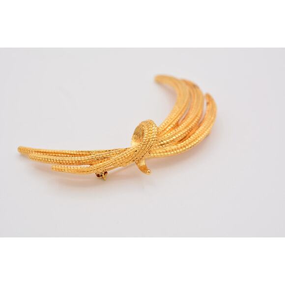 Monet Vintage Bow Pin Brooch Textured Brushed Gold Signed 1990s Bin1 - Picture 7 of 12